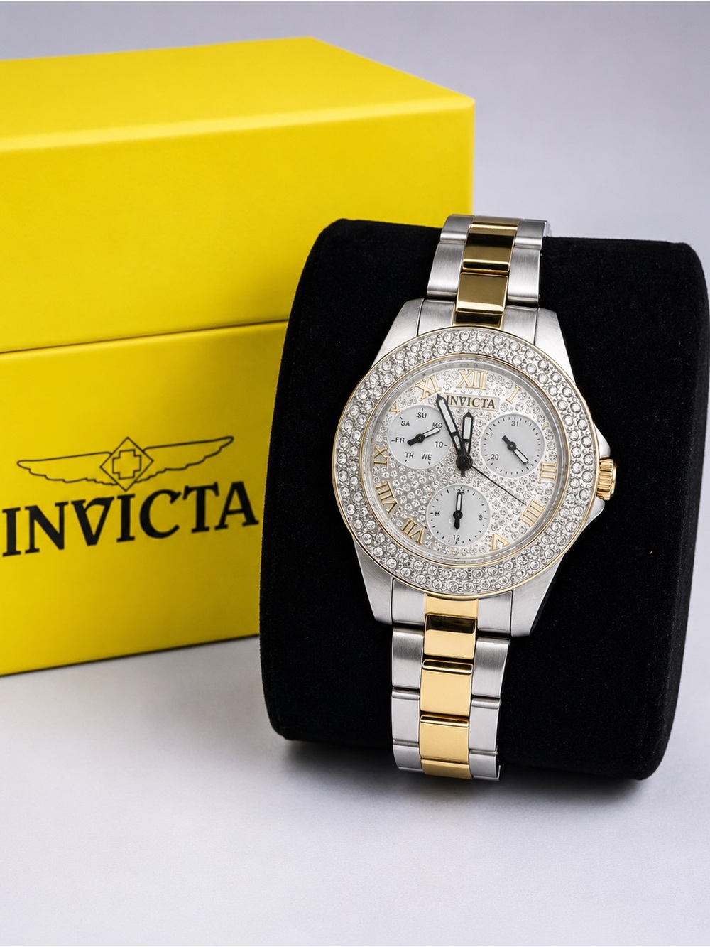 Invicta ANGEL QUARTZ Two-Tone Gold and Silver Crystal-Accent Women's Watch 38mm - Picture 1 of 3